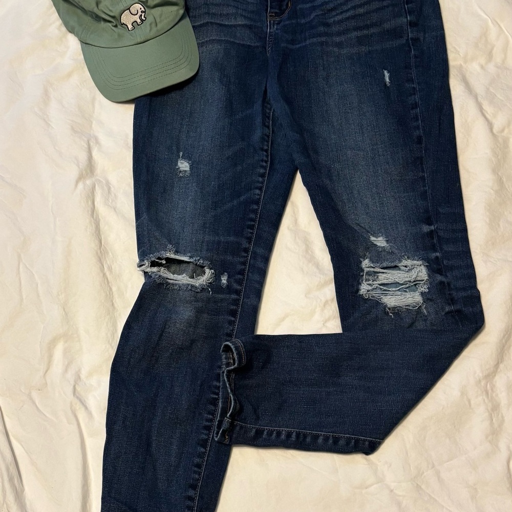 American Eagle Outfitters Blue Skinny Jeans with Distressed Details